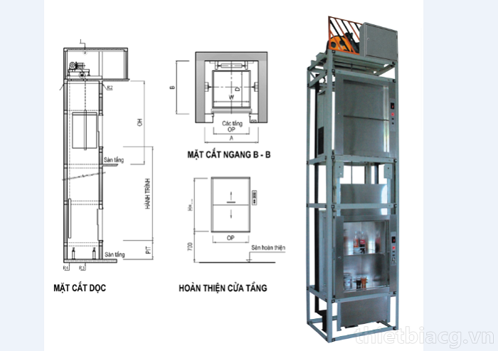 giá thang máy tải thực phẩm